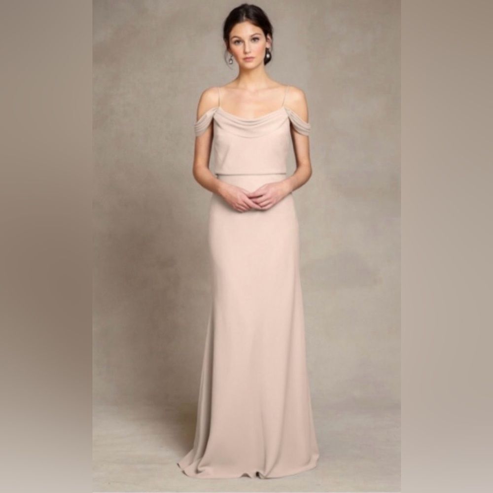 Jenny Yoo Sabine Bridesmaid Gown Size 0 Champagne Taupe Off Shoulder Maxi Dress